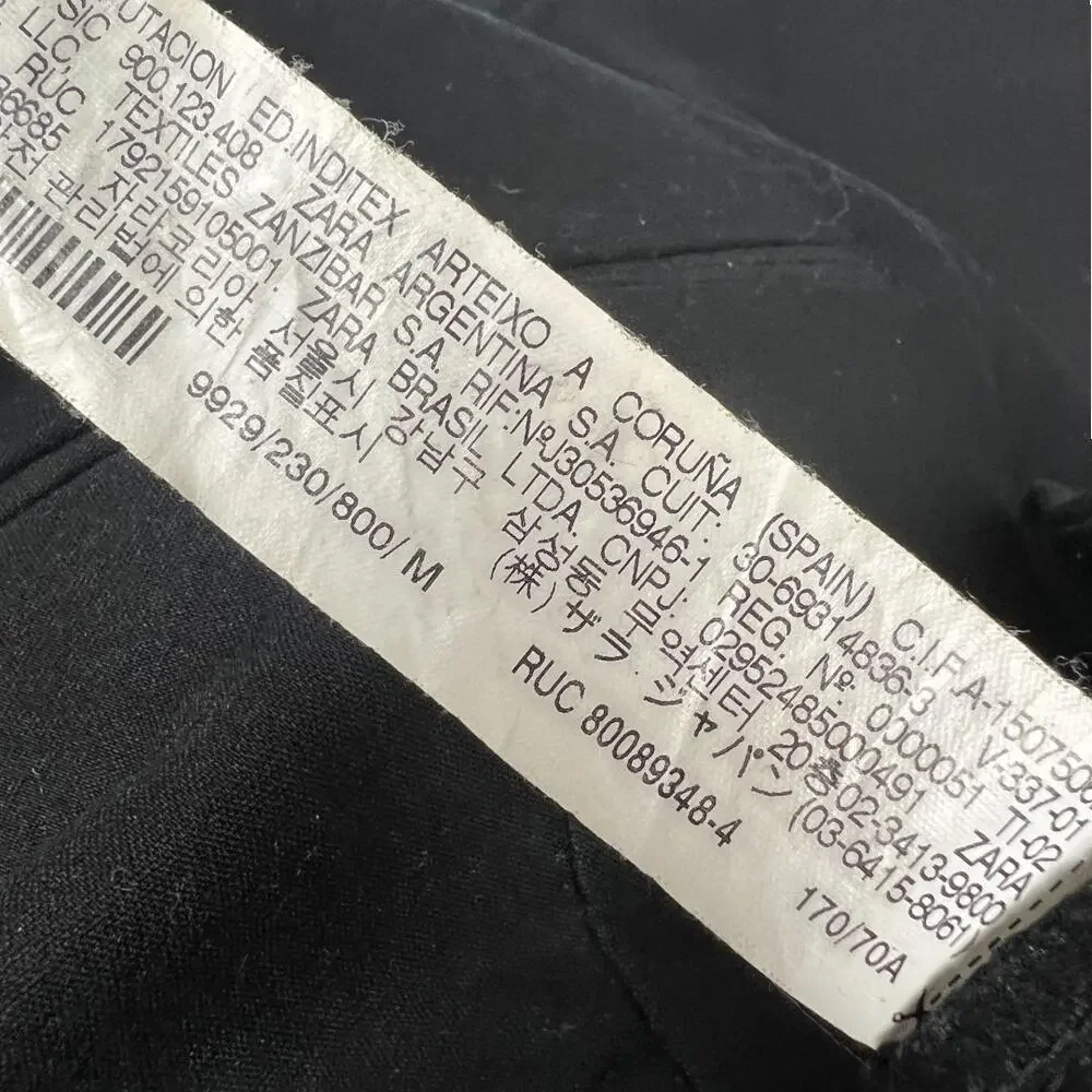 Zara‎ Basic Pants Slim Leg Black Faux Pockets Zip Detail Women's Medium